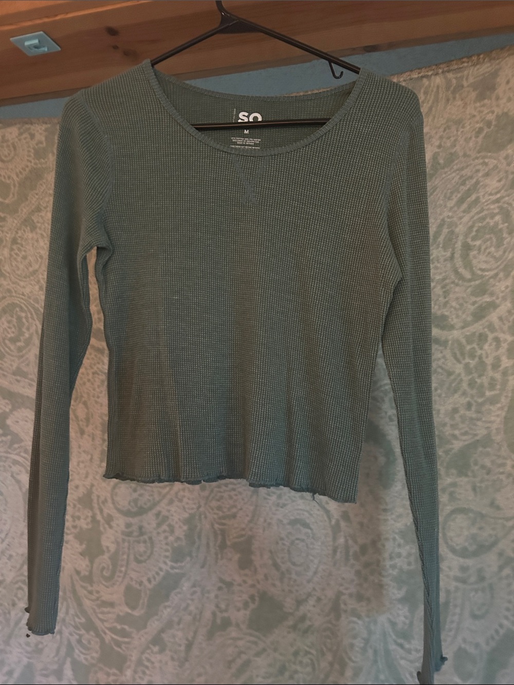 SO Olive Green Waffle Knit Long Sleeve Top